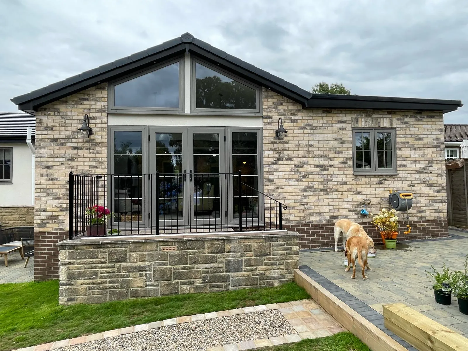 Modern brick house with a gabled roof